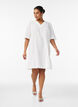Knee-length cotton dress with embroidery and a V-neck, White, Model image number 1