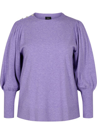 Knitted ribbed sweater with balloon sleeves, Paisley Purple Mel, Packshot image number 0