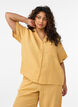 Cotton muslin blouse with short sleeves, Yellow, Model image number 0