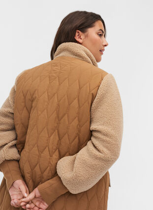 Quilted teddy jacket with pockets, Tobacco Brown Comb, Model image number 3