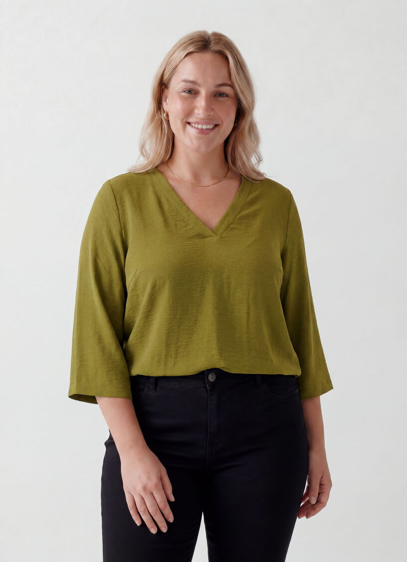 Blouse with 3/4 sleeves, Green, Model image number 0