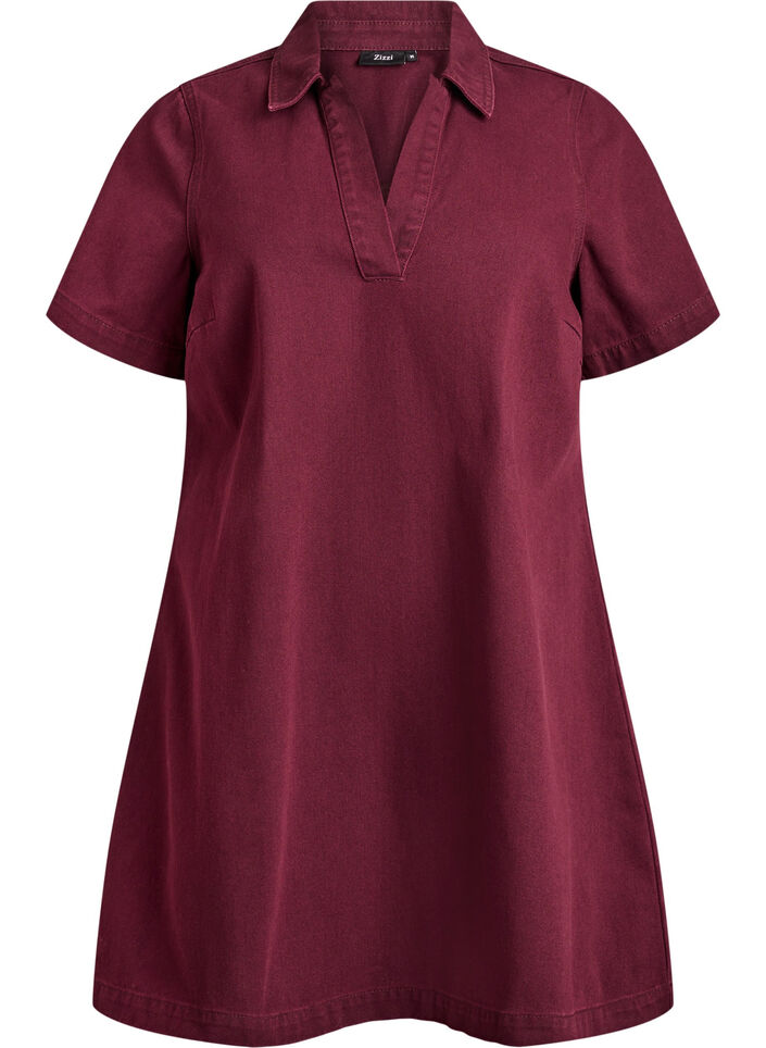 Short denim dress with collar and V-neck, Red, Packshot image number 0