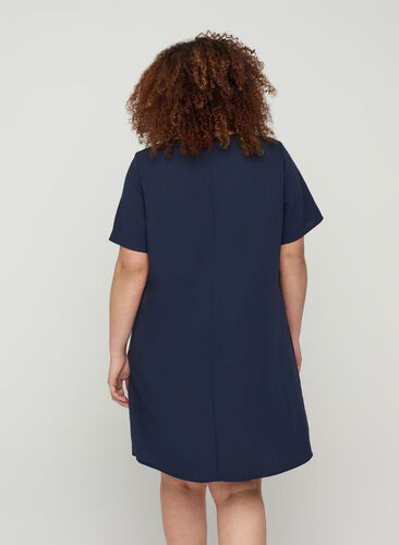 Short-sleeved viscose dress with pockets, Night Sky, Model image number 1