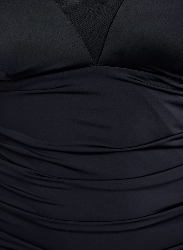 Swimsuit with v-neck and mesh detail, Black, Packshot image number 2