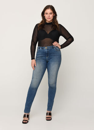 Leopard print mesh top with a high neck, Black, Model image number 2