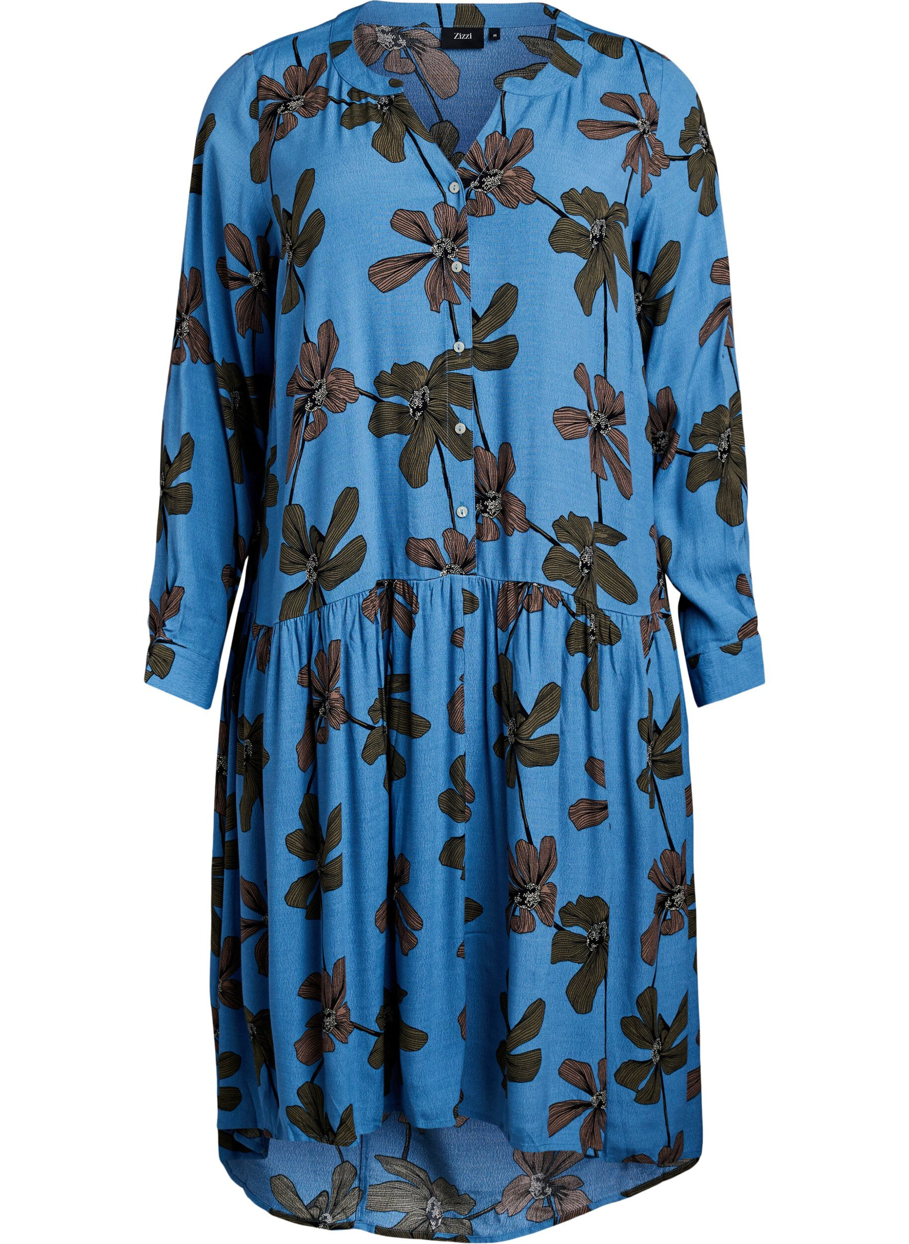Zizzifashion Printed viscose midi dress with long sleeves, Blue, Packshot image number 0