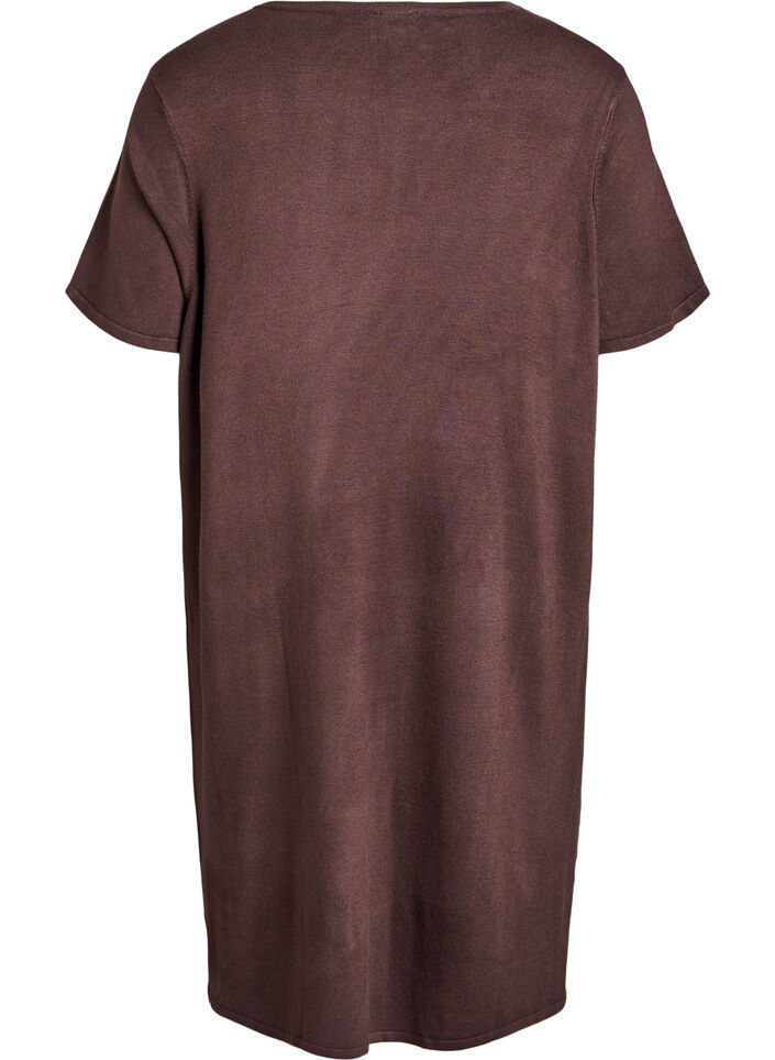 Knee-length knit dress with short sleeves, Brown, Packshot image number 1