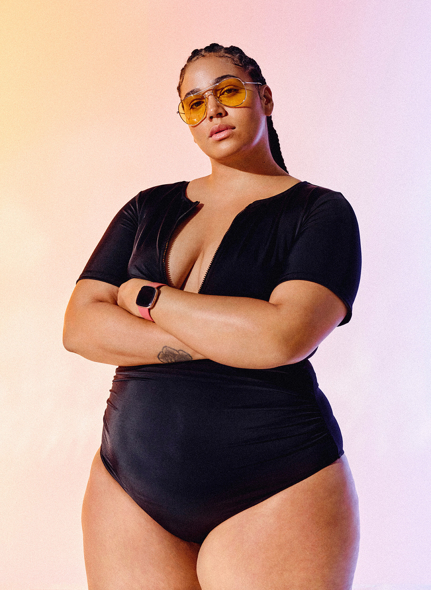 Zizzifashion Swimsuit with zipper and short sleeves, Black, Image image number 0