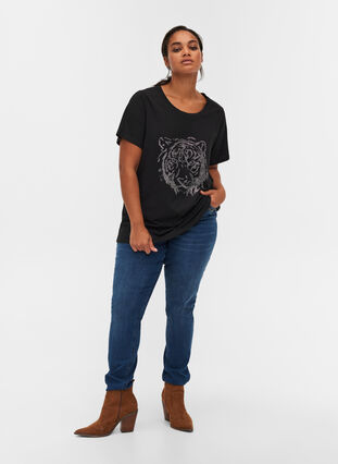 T-shirt in organic cotton with rhinestones, Black , Model image number 2