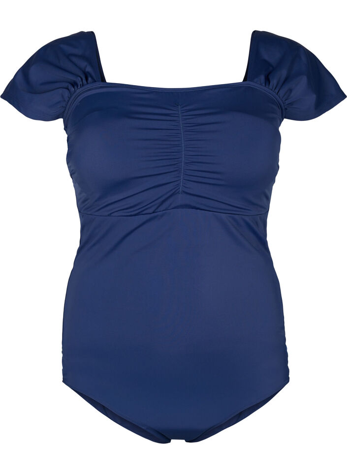 Swimsuit with short sleeves and draped detail, Blue, Packshot image number 0