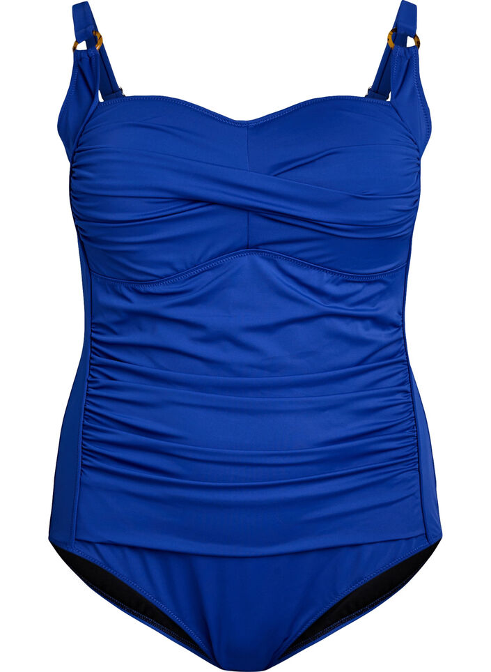 Padded swimsuit with draping, Blue, Packshot image number 0