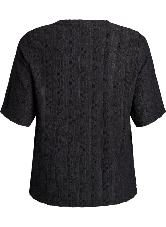 Blouse with textured pattern and short sleeves, Black, Packshot image number 1