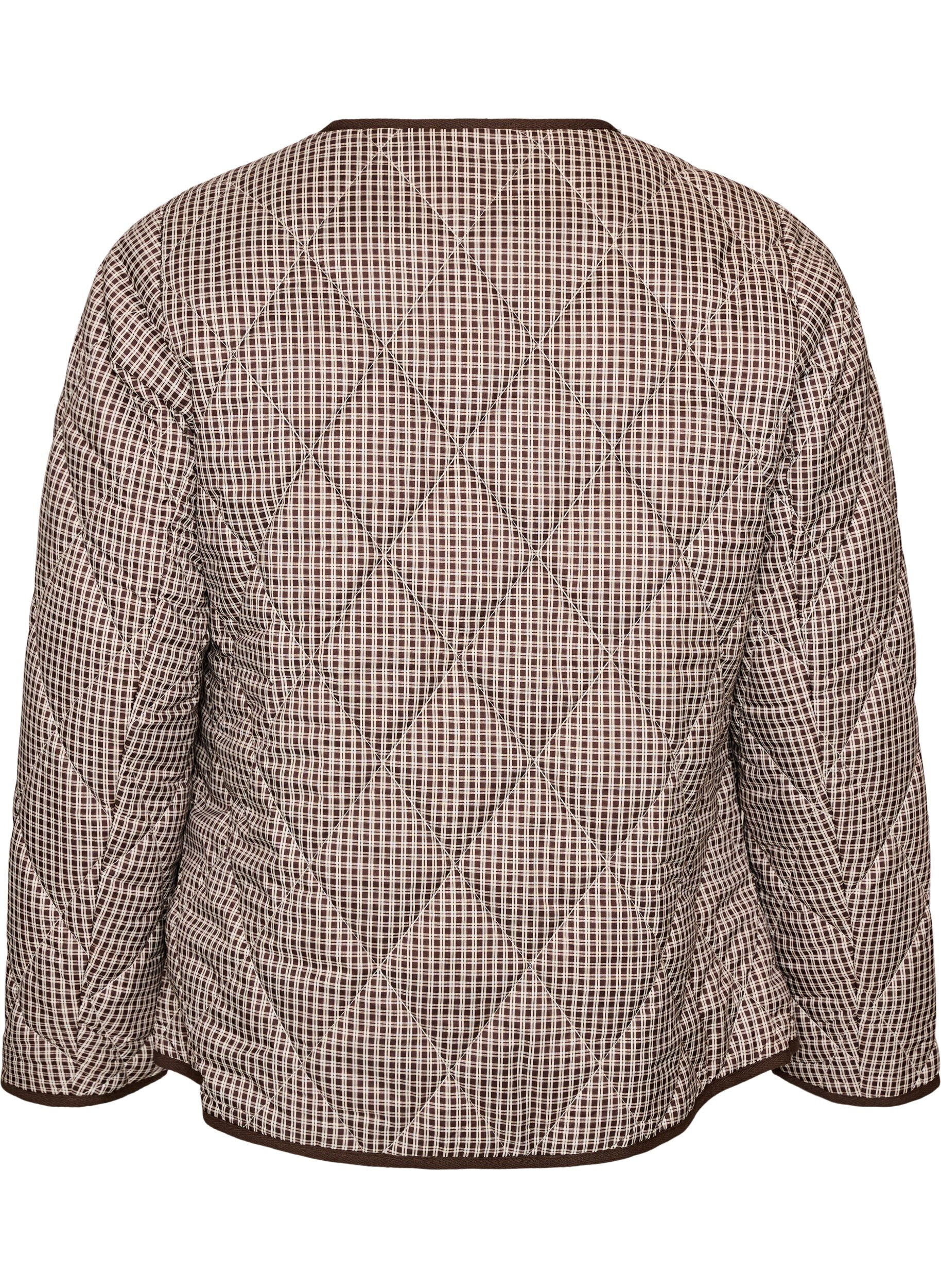 ZizzifashionQuilted jacket with small checks and contrast trim, Brown, Packshot image number 1
