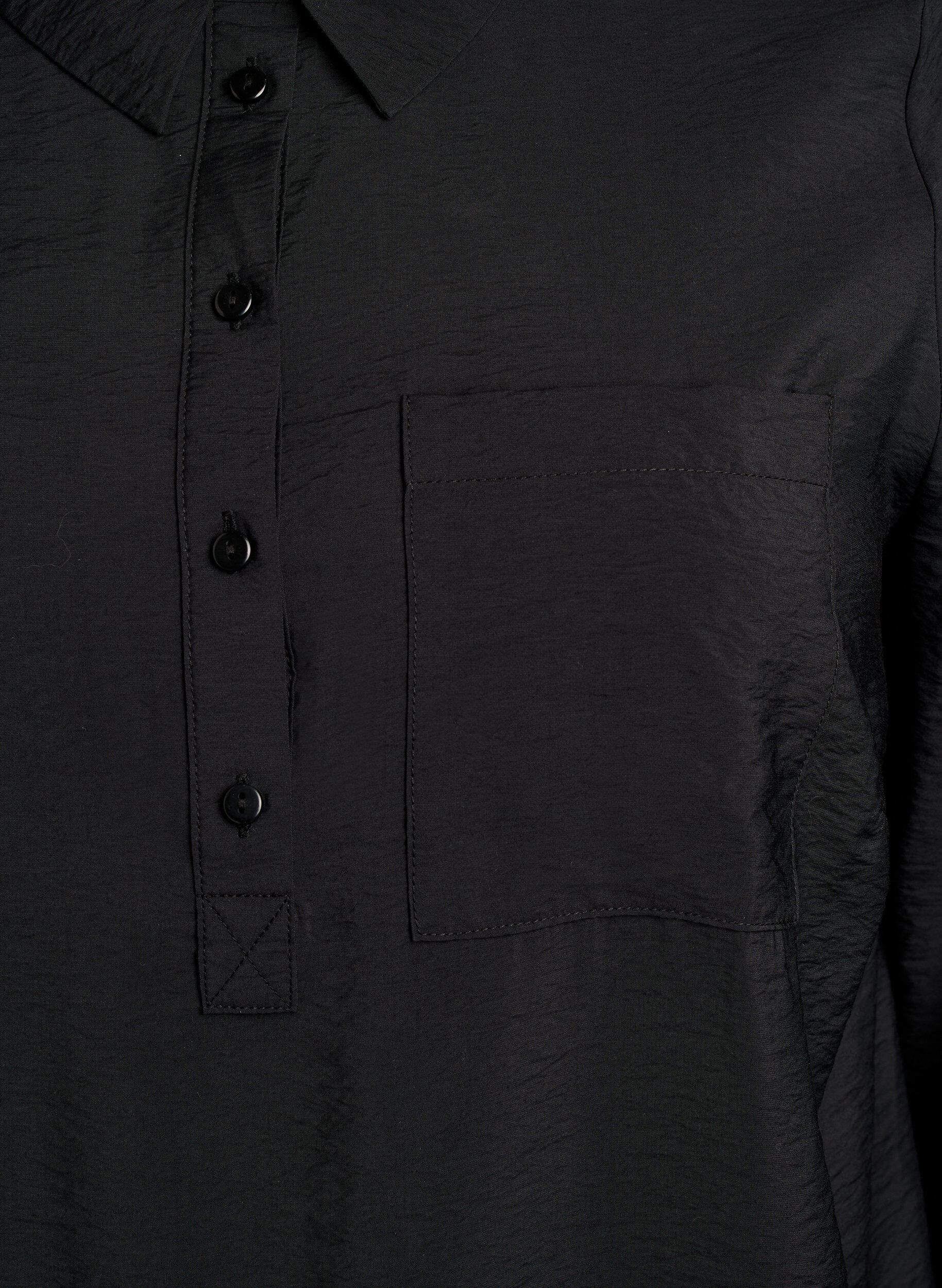 Zizzifashion Short dress with collar and chest pocket, Black, Packshot image number 2