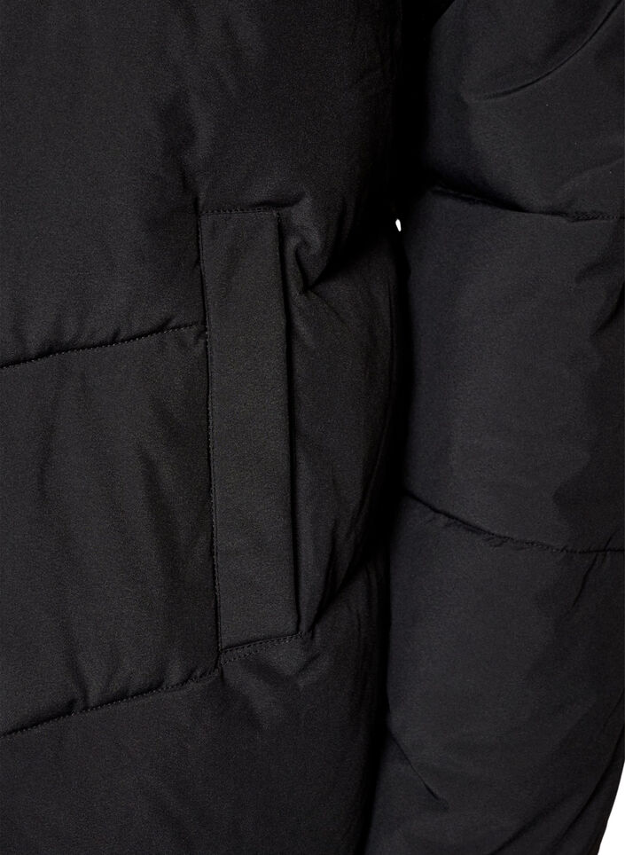 Mid-length puffer jacket with hood, Black, Packshot image number 3
