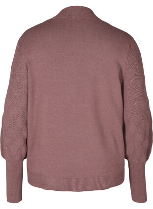 High neck, balloon-sleeved knitted blouse, Rose Taupe Mel., Packshot image number 1