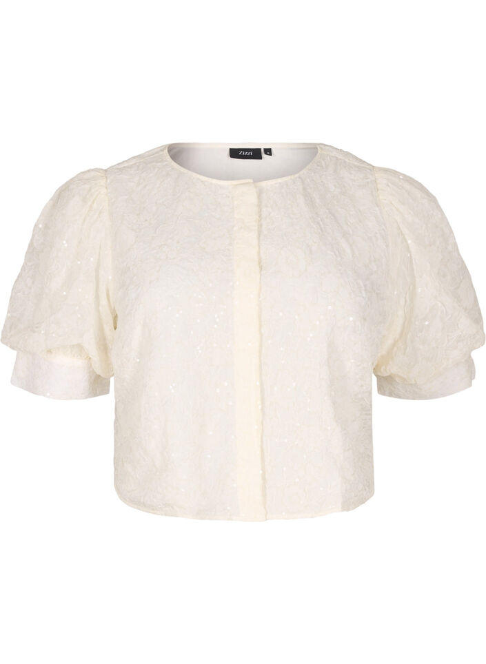 Party blouse with sequins and 1/2 sleeves, Vanilla, Packshot image number 0