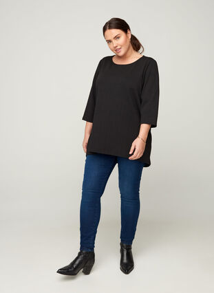 Textured blouse with 3/4 length sleeves, Black, Model image number 3