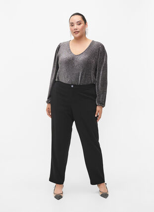 Glitter blouse with puff sleeves, Black Silver, Model image number 3