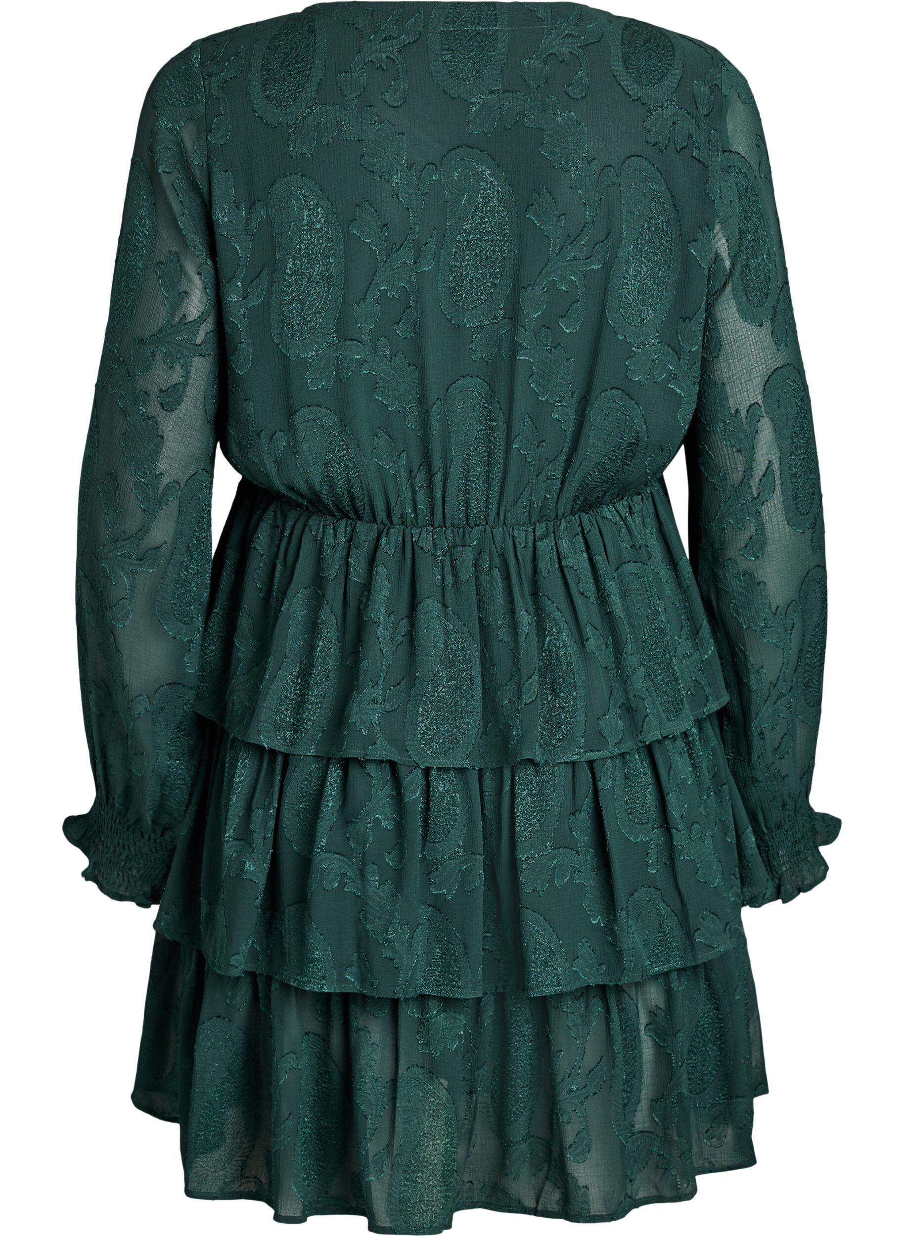 ZizzifashionShort dress with ruffles and a textured pattern, Green, Packshot image number 1