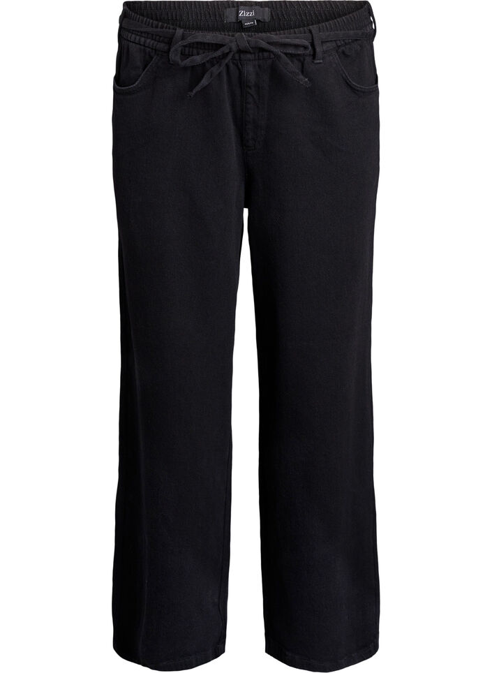 Loose-fit jeans with an elasticated waistband and a drawstring, Black, Packshot