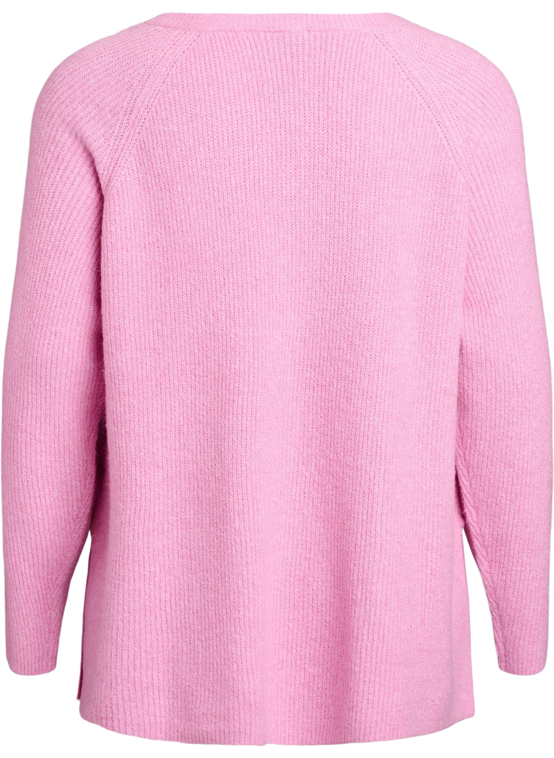 Zizzifashion Knitted jumper with a diagonal pattern and raglan sleeves, Pink, Packshot image number 1