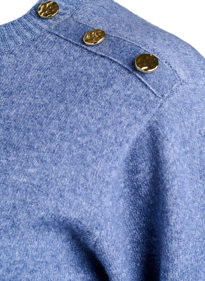 Knit blouse with button detail, Blue, Packshot image number 3