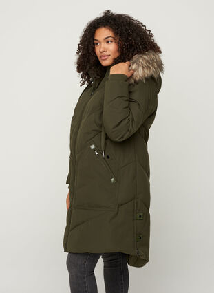 Winter coat with a hood and faux fur trim , Forest Night as s., Model image number 3