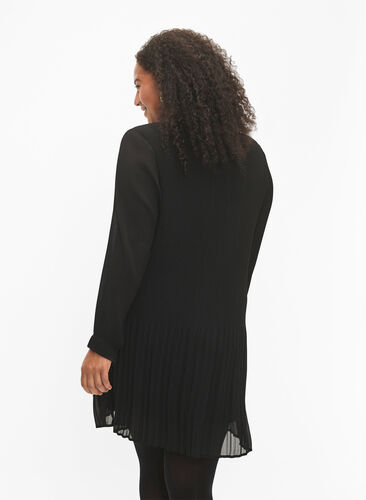 Pleated tunic with long sleeves, Black, Model image number 1