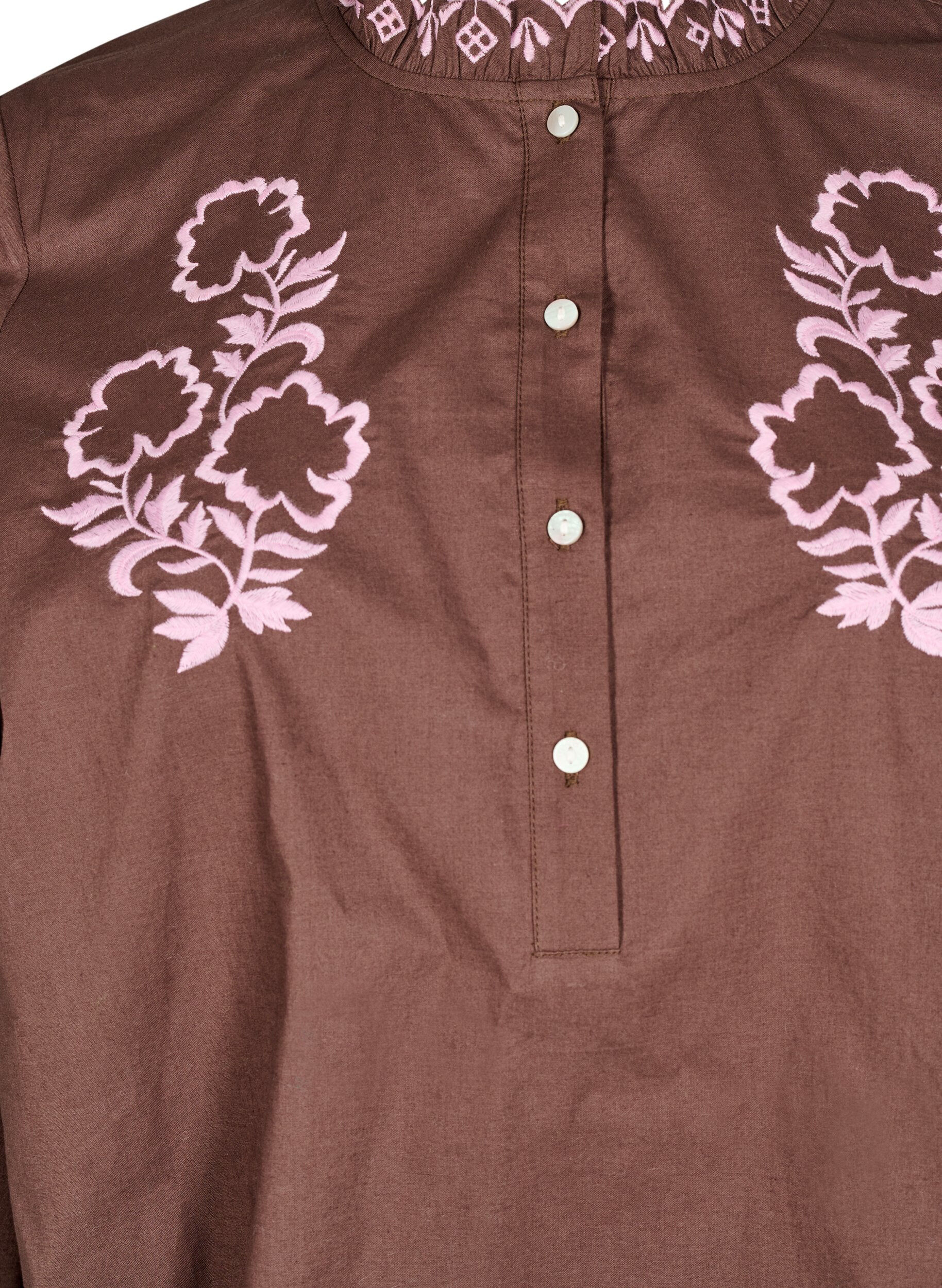 Zizzifashion Blouse with embroidery and ruffle details, Brown, Packshot image number 2