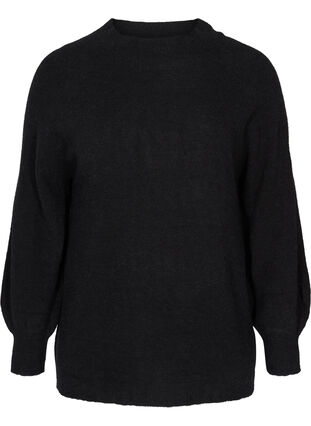 Knitted blouse with rib trim and round neckline, Black, Packshot image number 0