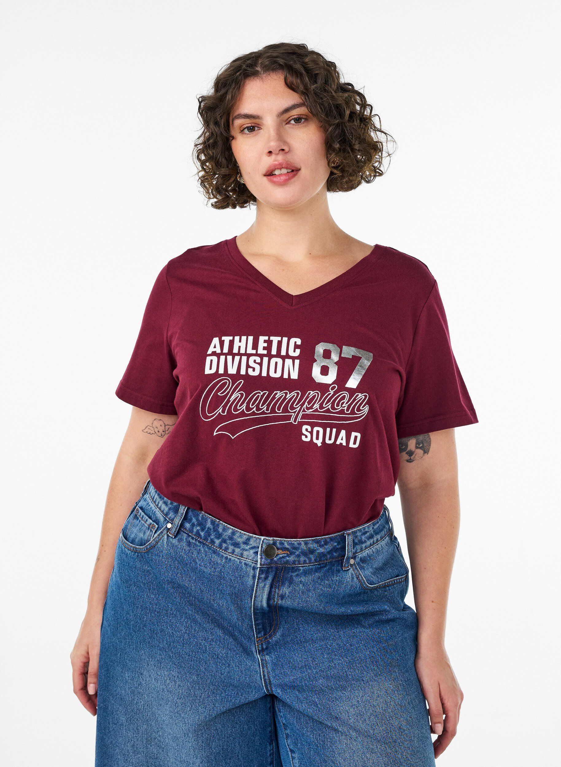 Zizzifashion T-shirt in organic cotton with a sporty text print, Red, Model image number 0
