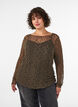 Mesh blouse with pattern and glitter thread, Brown, Model image number 0