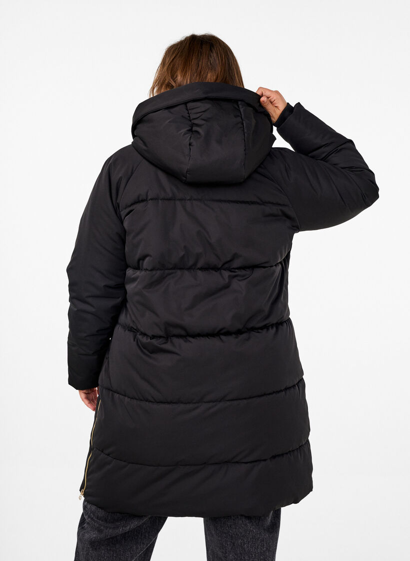 Puffer coat with hood, Black, Model image number 2