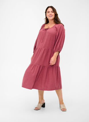 Cotton dress with 3/4 sleeves and tie detail, Wild Ginger, Model image number 0