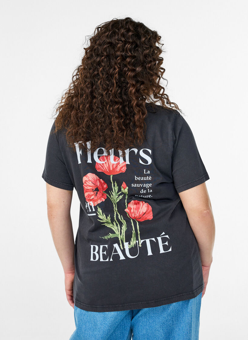 Cotton T-shirt with front and back print, 9991, Model image number 2