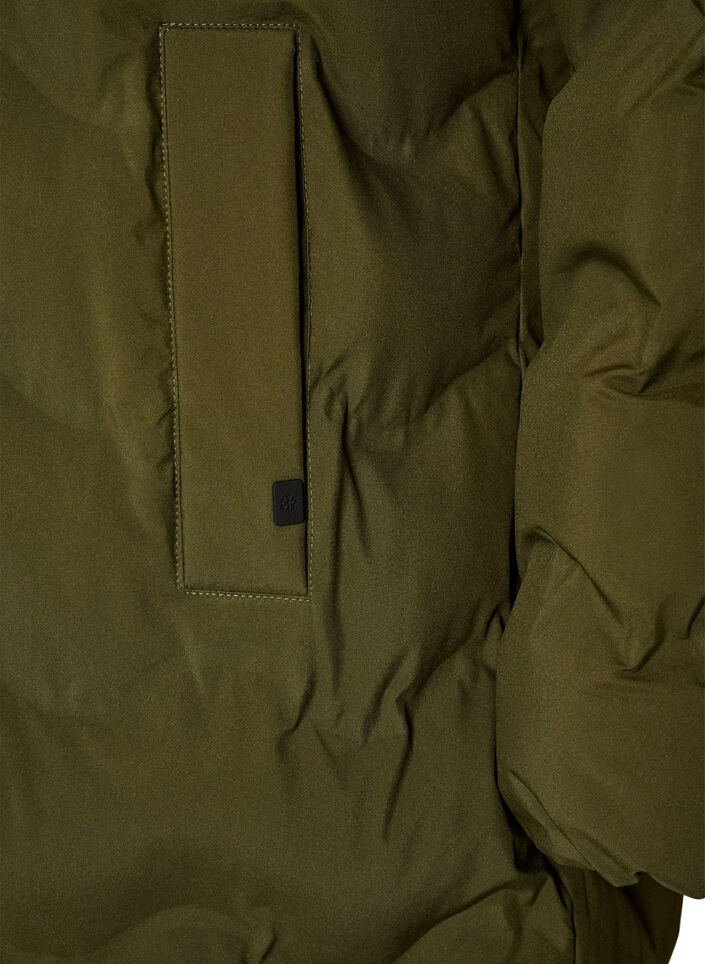 Long hooded puffer jacket with a wave pattern, Green, Packshot image number 3