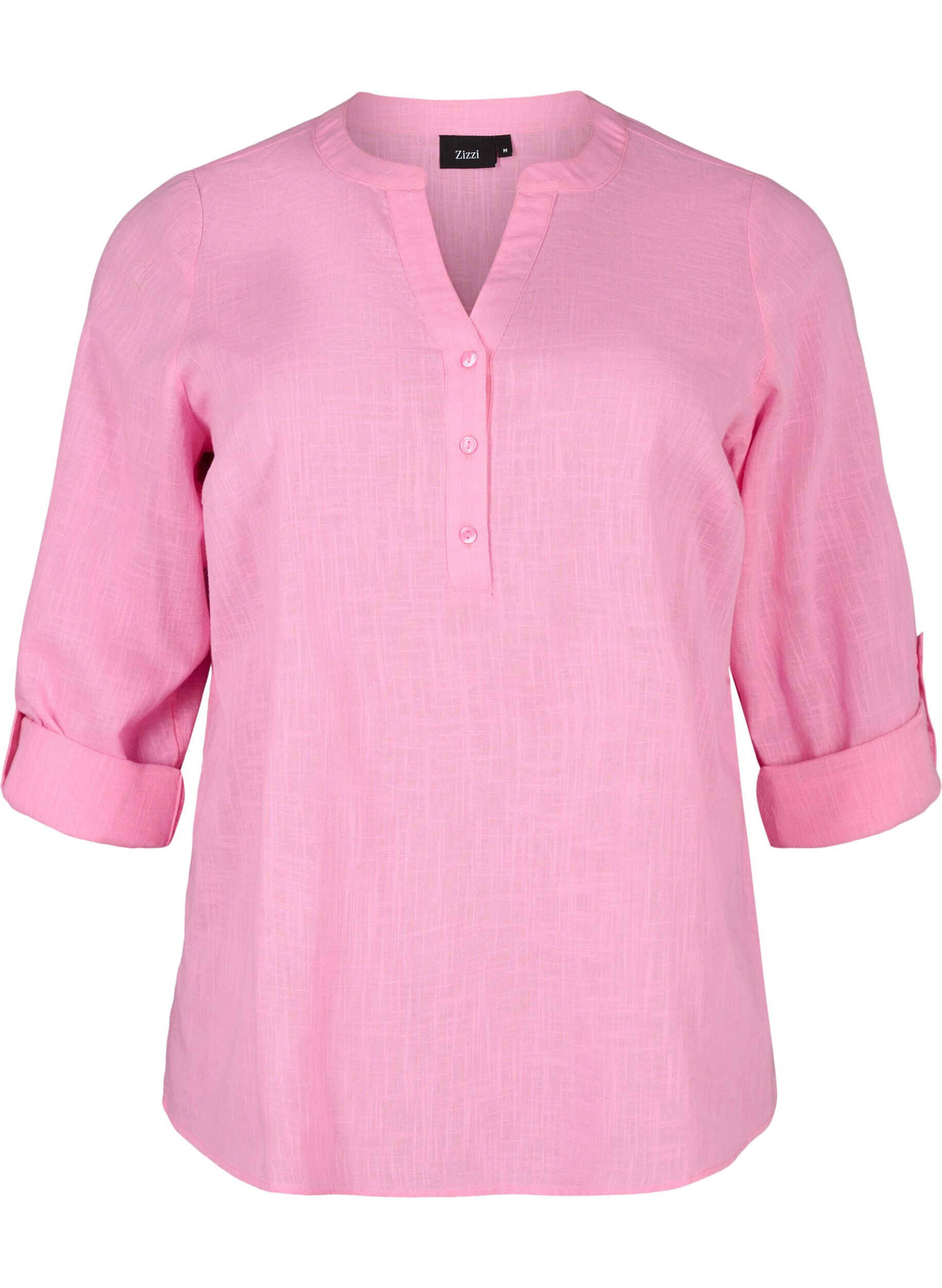 Zizzifashion Shirt blouse in cotton with a v-neck, Rosebloom, Packshot image number 0