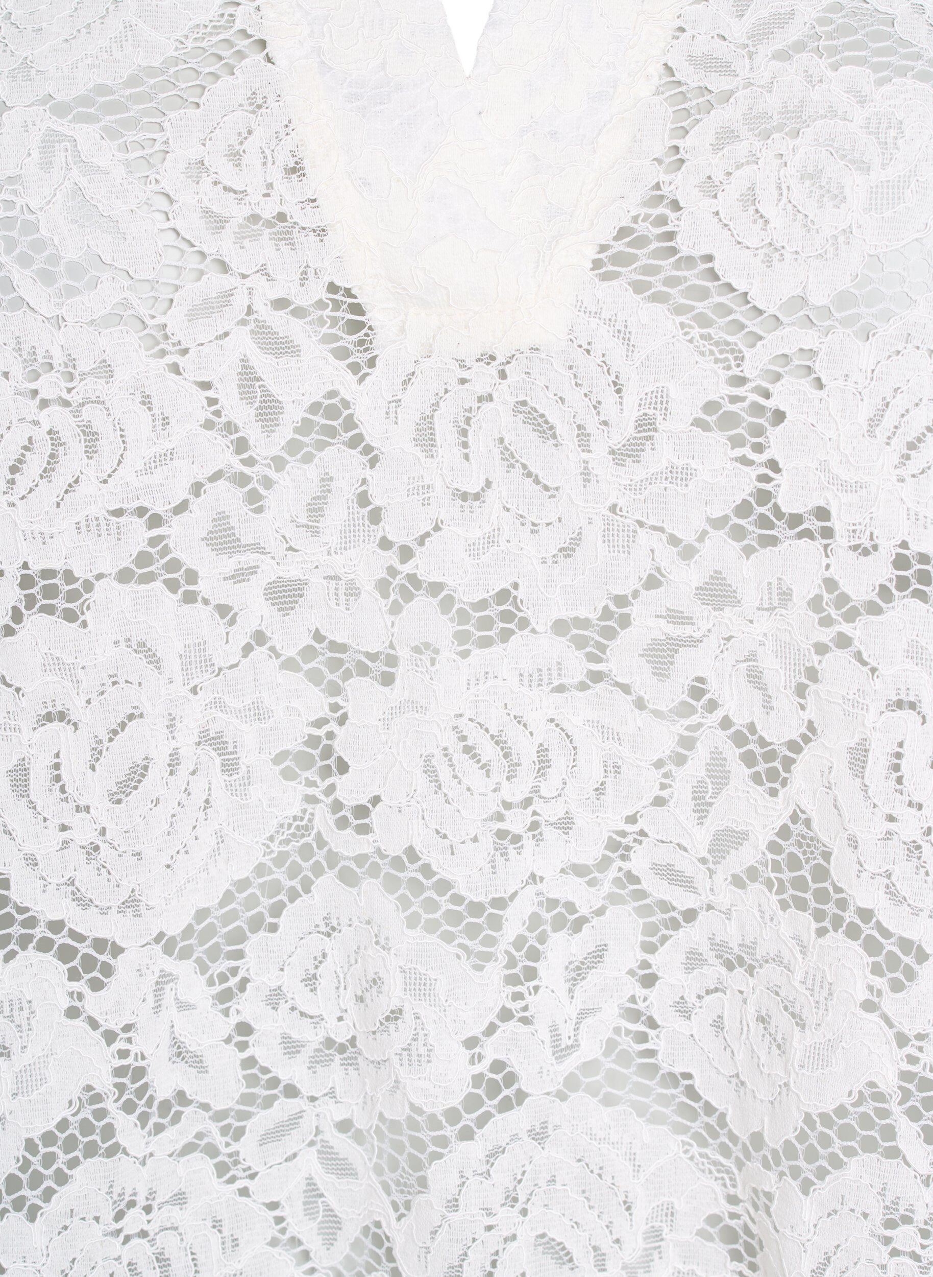 Zizzifashion Lace blouse with a collar and V-neck, Vanilla, Packshot image number 2