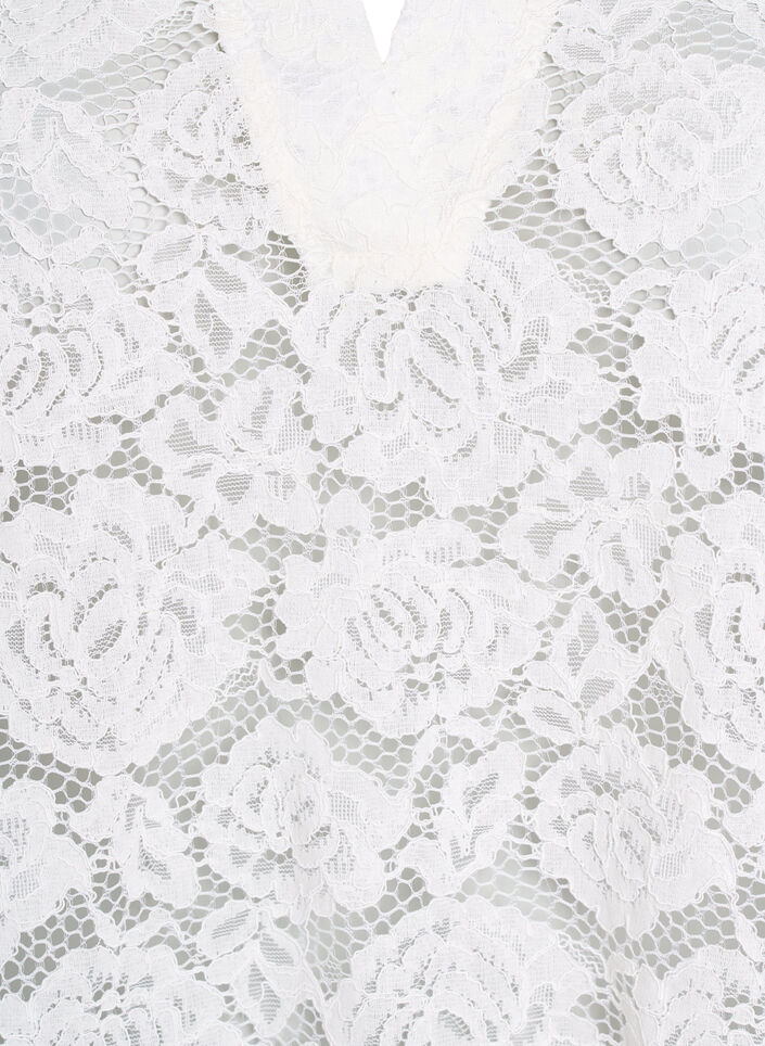 Lace blouse with a collar and V-neck, Vanilla, Packshot image number 2