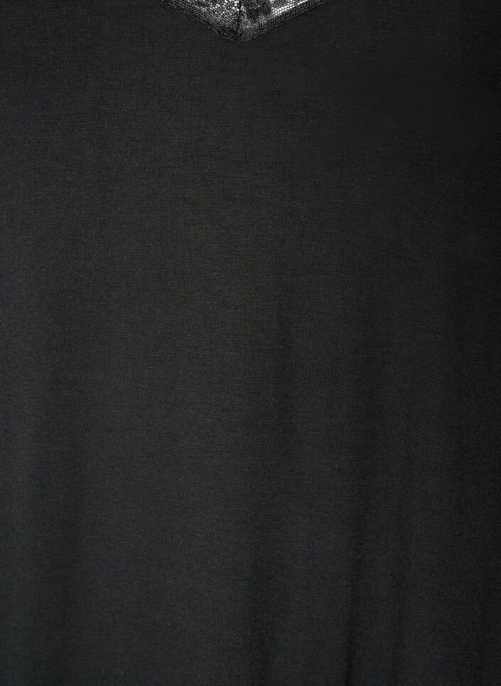 Viscose nightgown with lace and slits, Black, Packshot image number 2