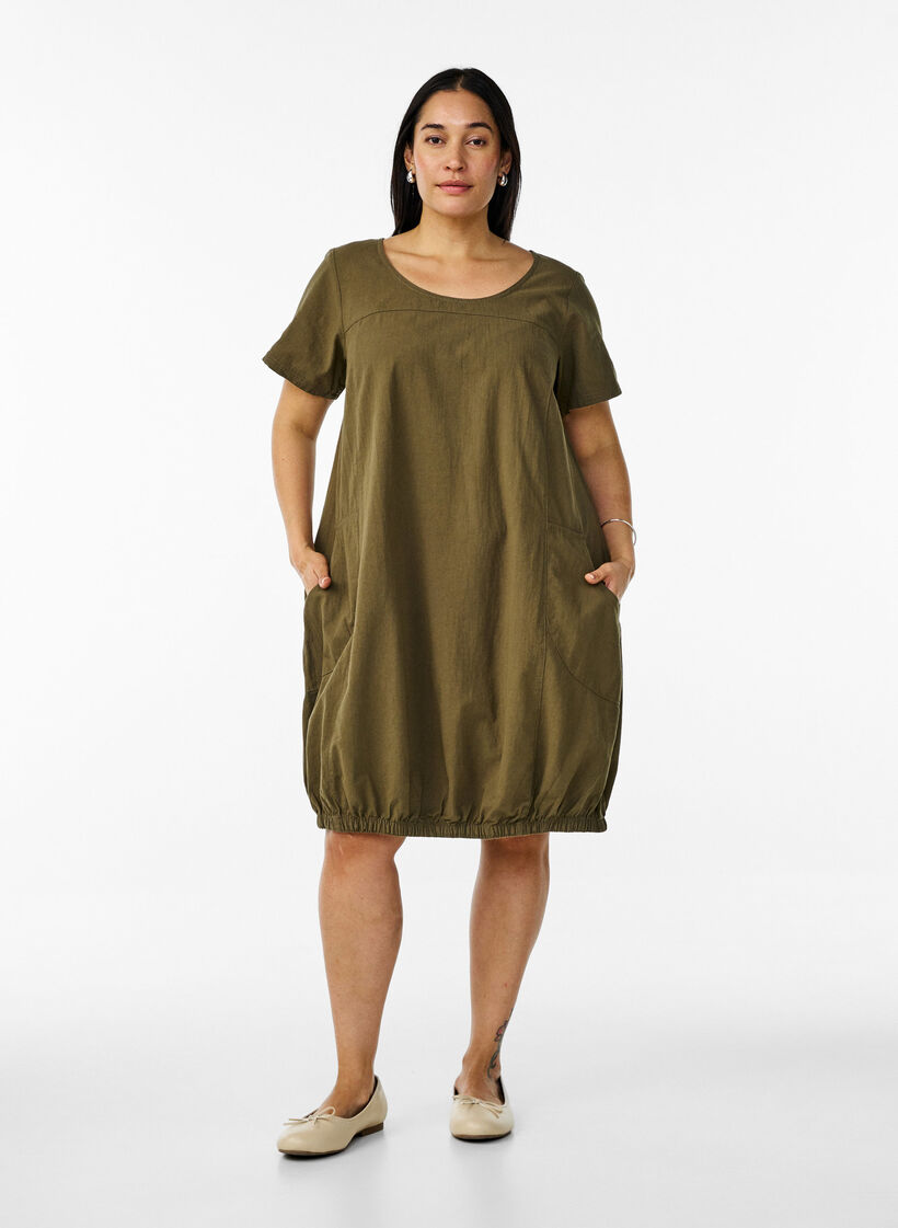Short-sleeved cotton dress, Green, Model image number 1