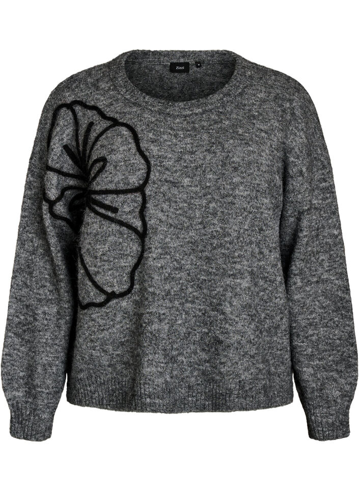 Jumper with flower appliqu&eacute;, Grey, Packshot image number 0