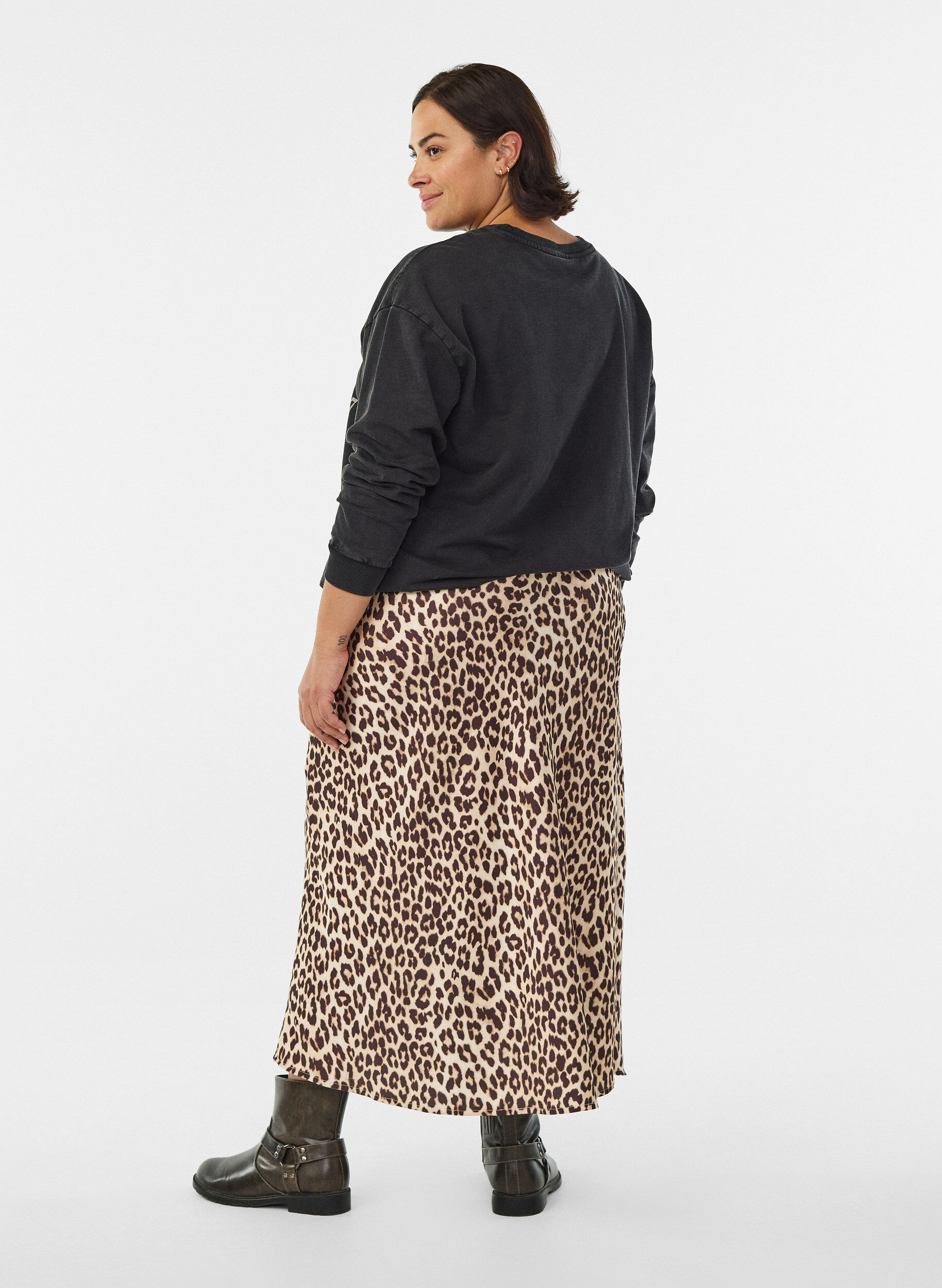 Zizzifashion Satin midi skirt, Brown, Model image number 1