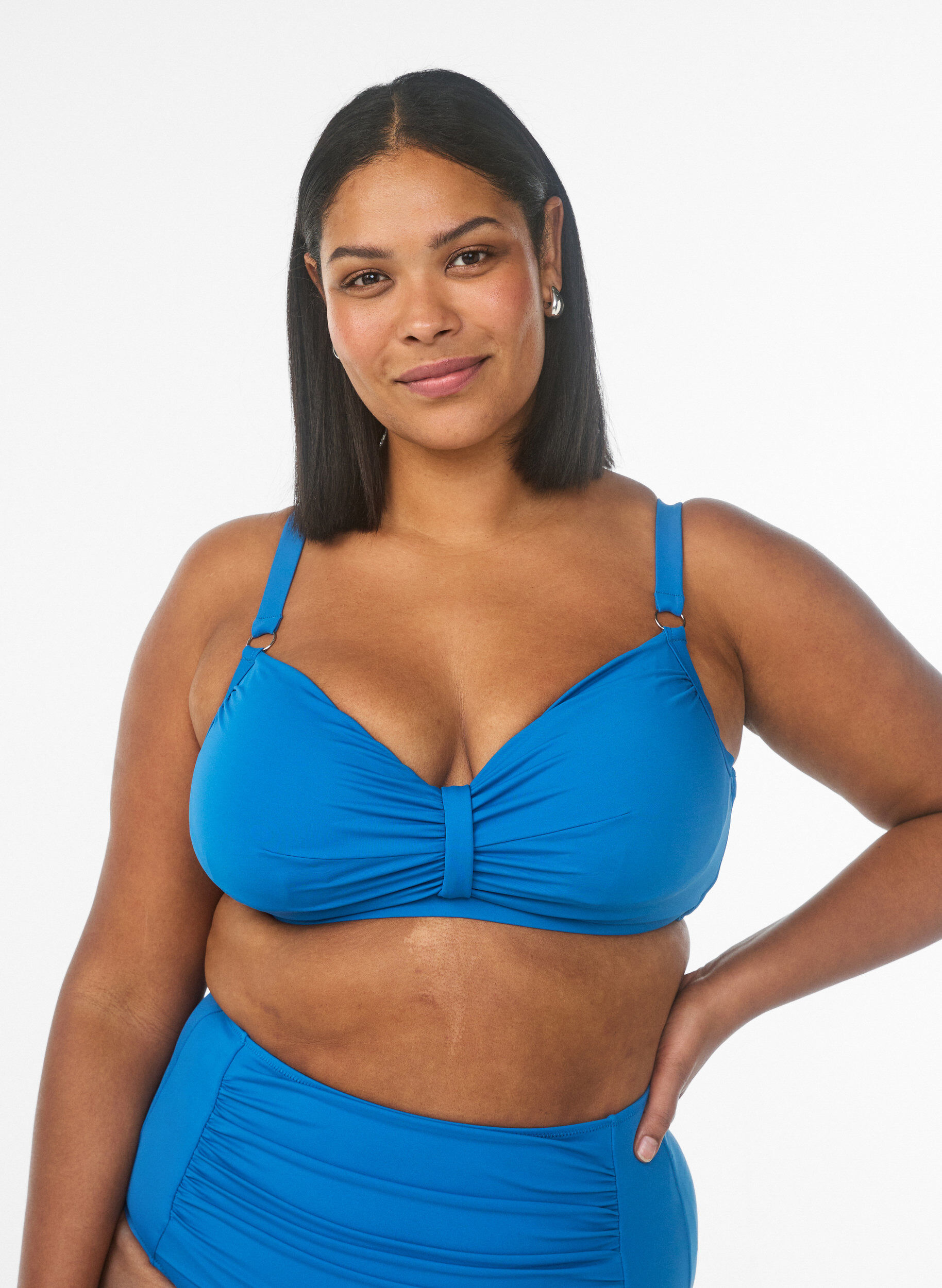 Underwire bikini bra with draping, Blue, Model