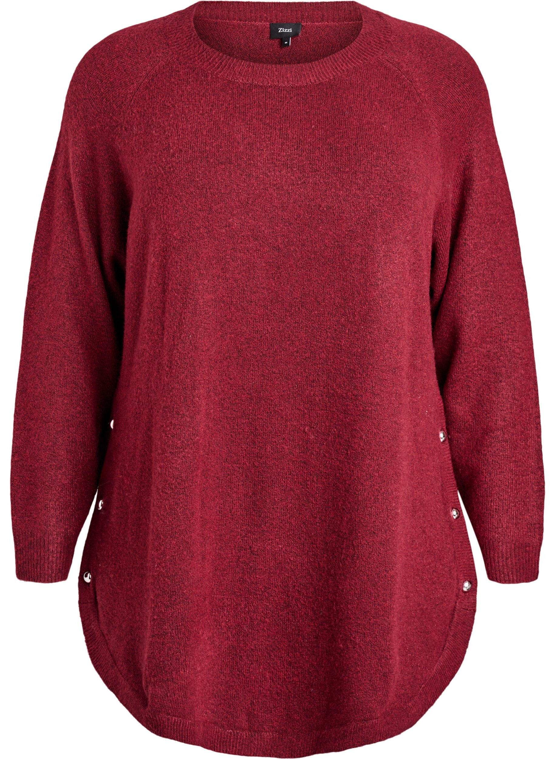 ZizzifashionLong knitted blouse with ball buttons, Dark Bordeaux, Packshot image number 0