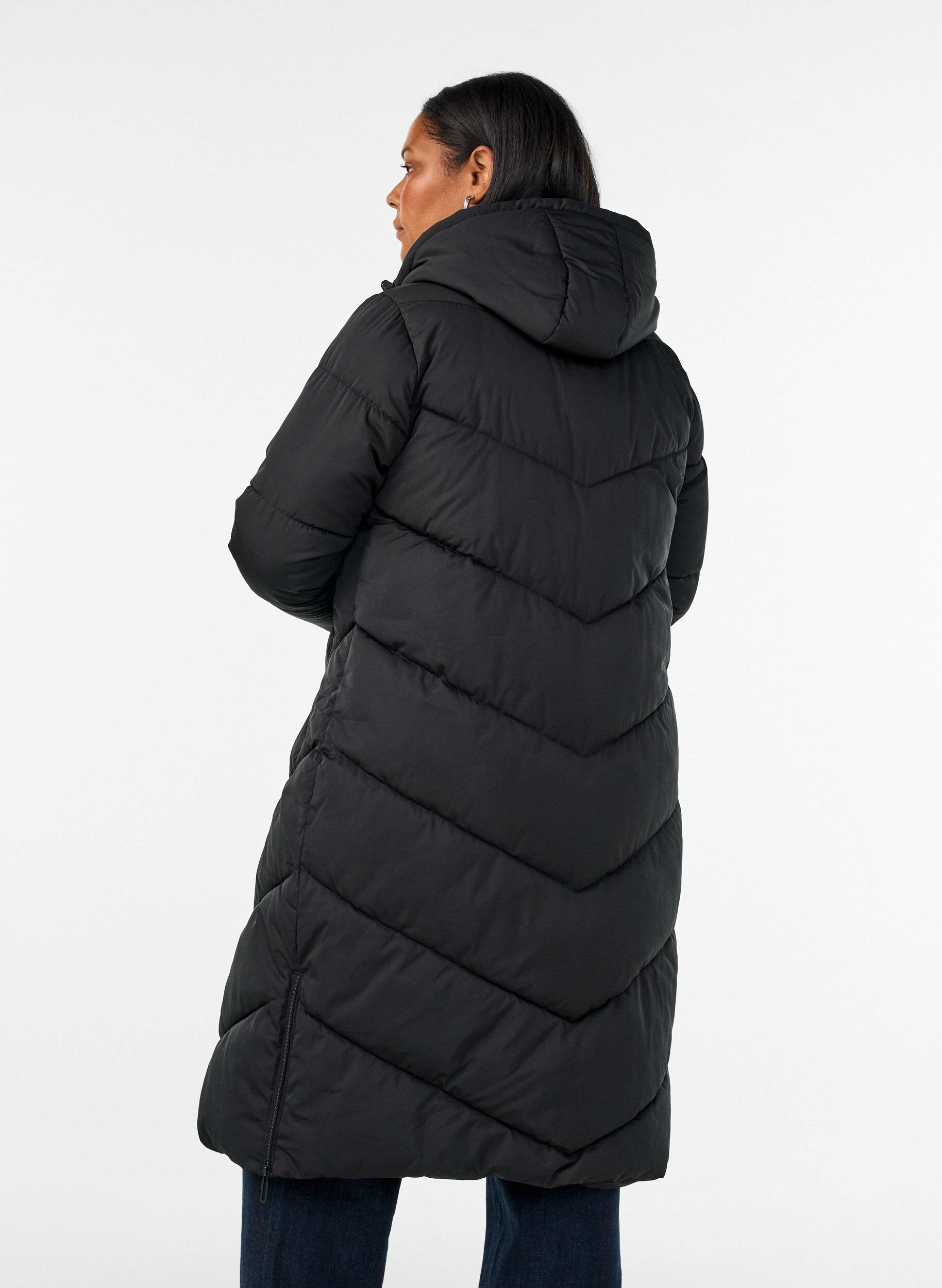 ZizzifashionLong puffer coat with hood and pockets, Black, Model image number 2