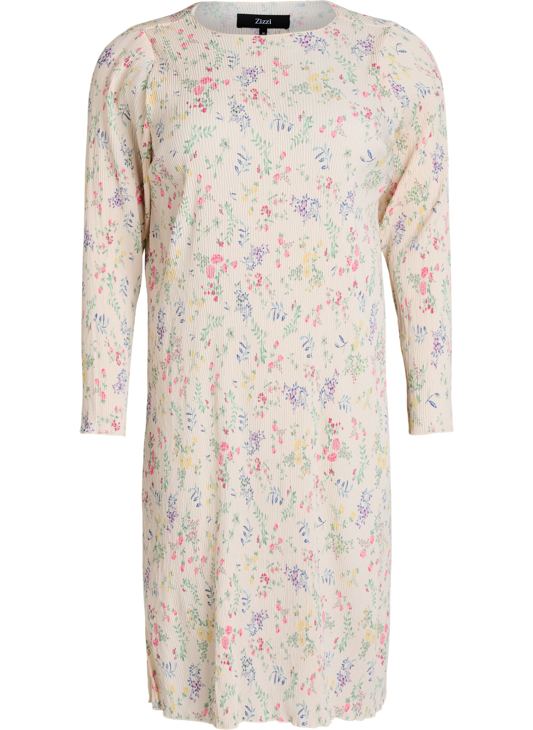 Zizzifashion Dress with floral print and wavy texture, Beige, Packshot image number 0