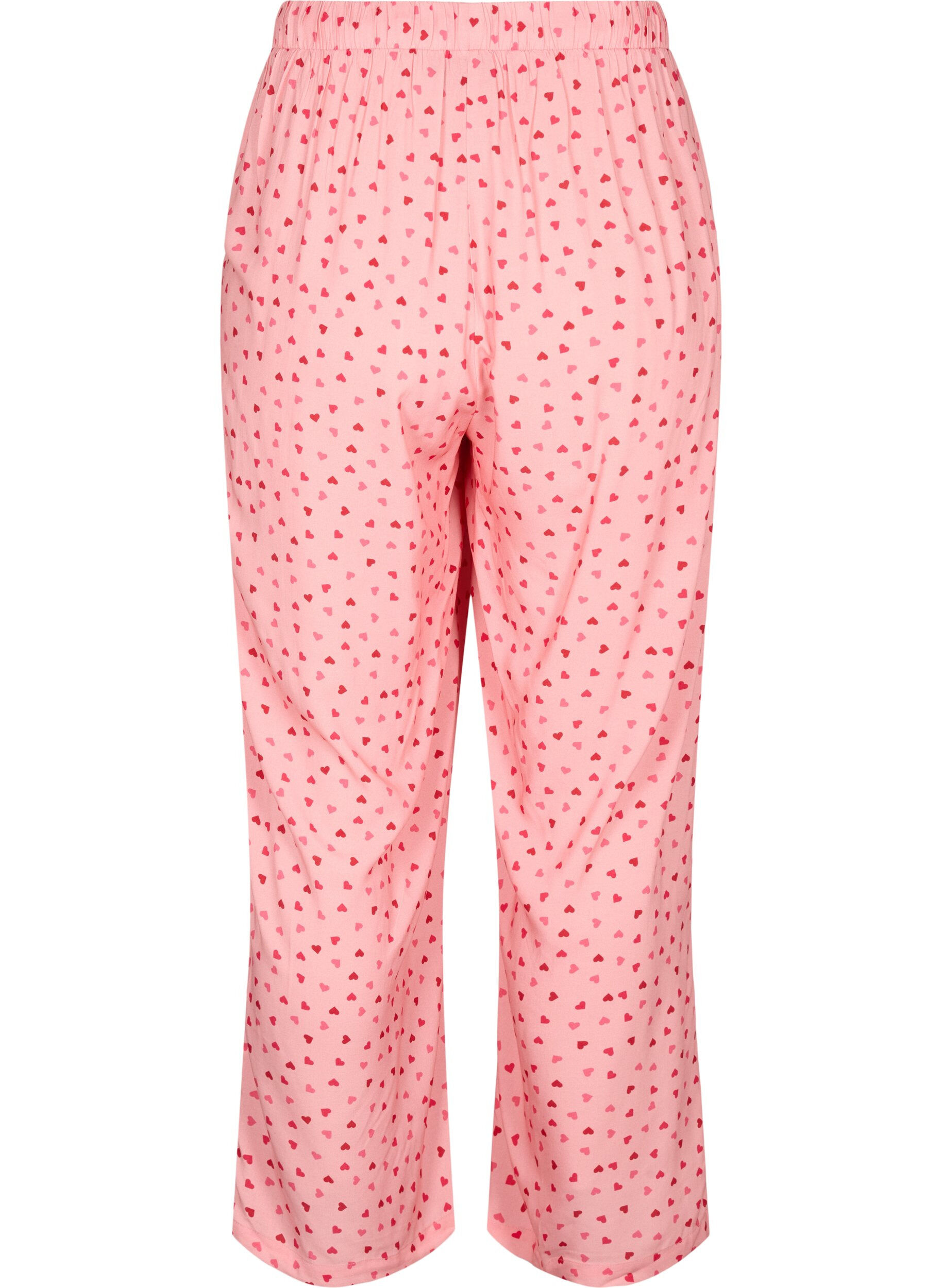 Zizzifashion Loose viscose pyjama bottoms with print, Pink Icing W. hearts, Packshot image number 1