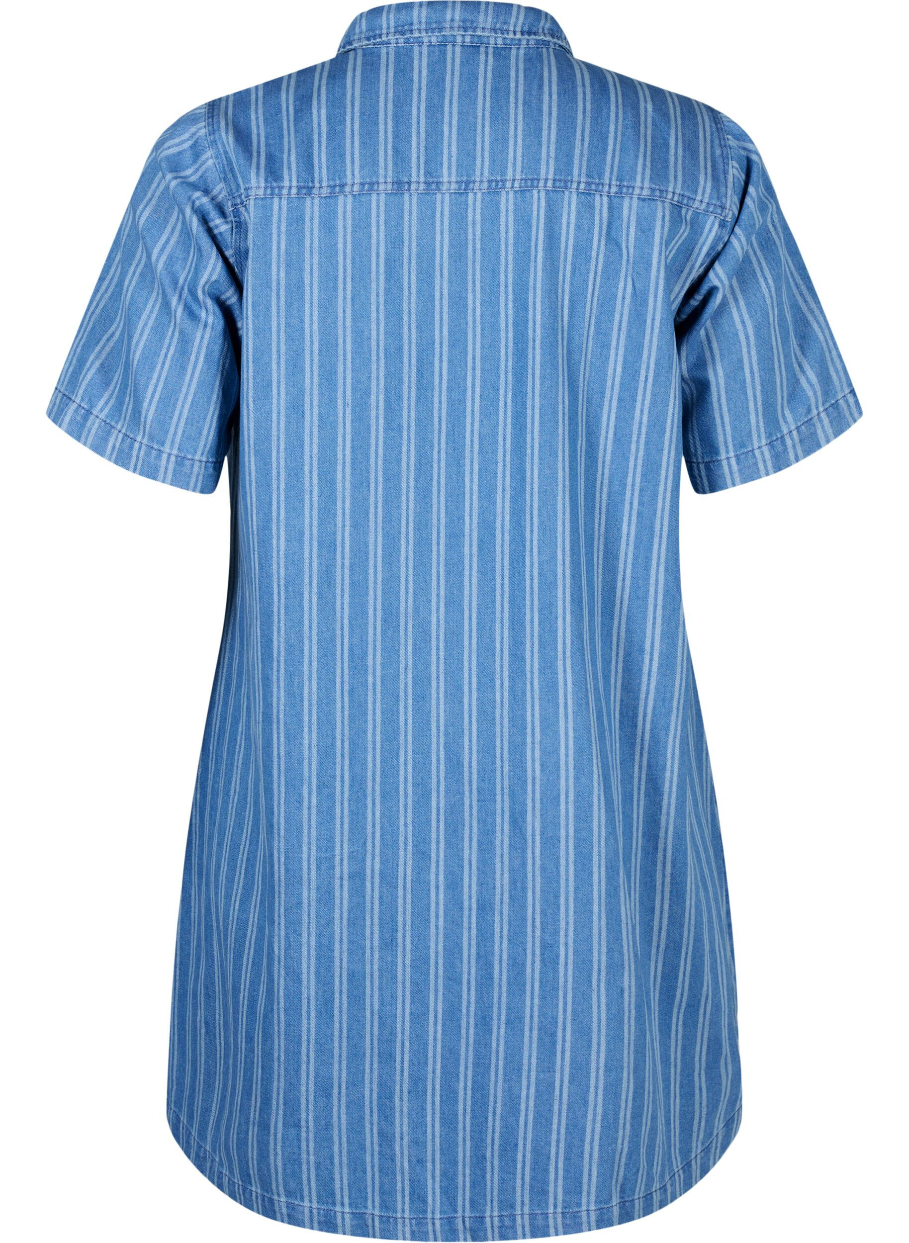 Zizzifashion Short denim shirt dress with a striped pattern, Blue, Packshot image number 1